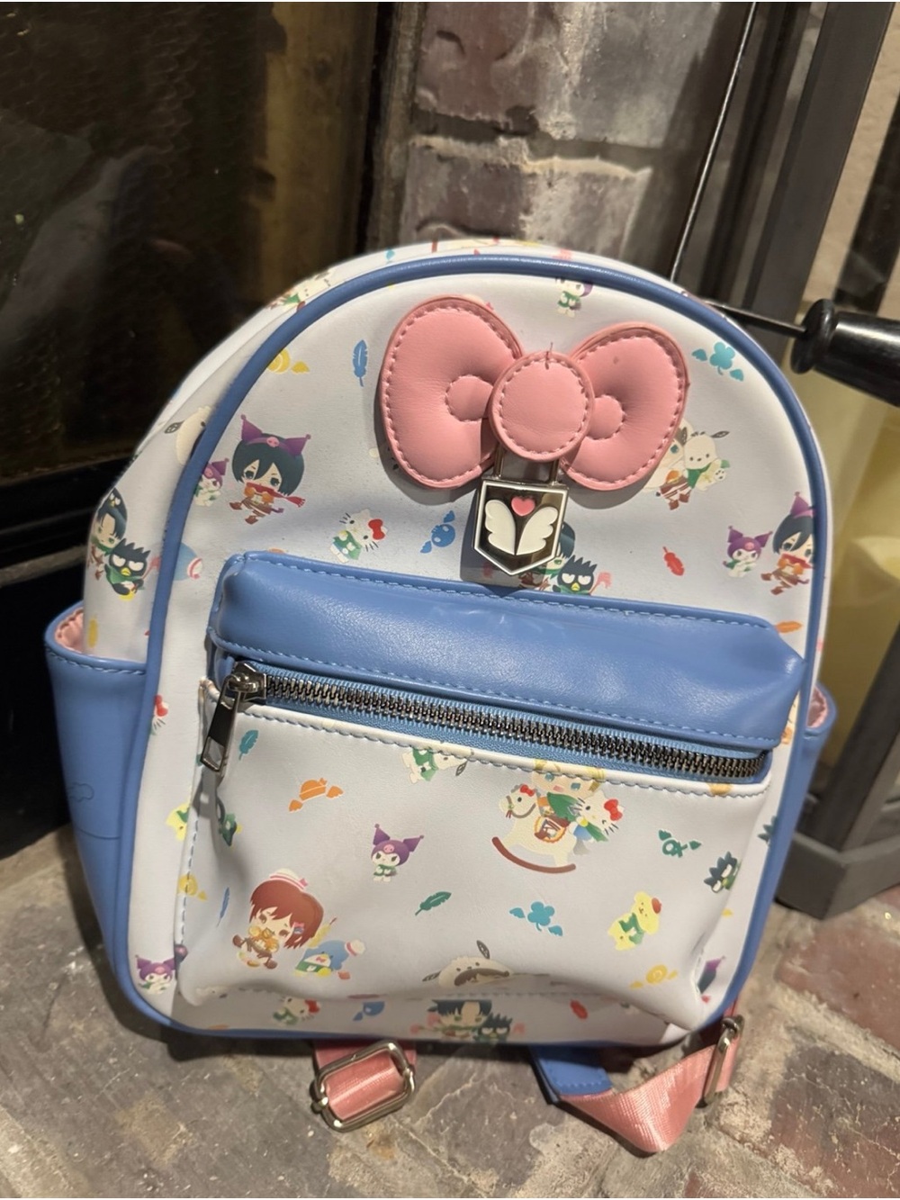 Kids Cute Bow Mini Backpack in Light Blue and Pink